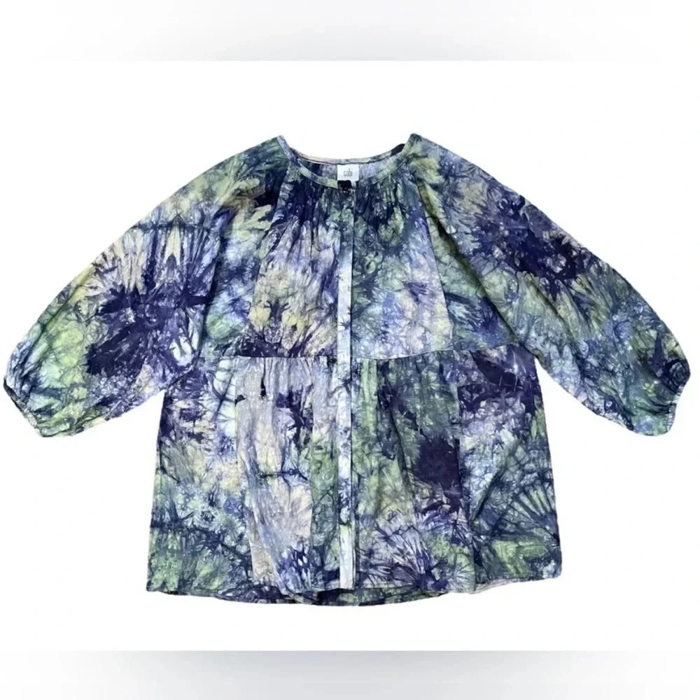 Cabi Woodstock Tie Dye Linen Blend Tunic Top - Picture 2 of 5